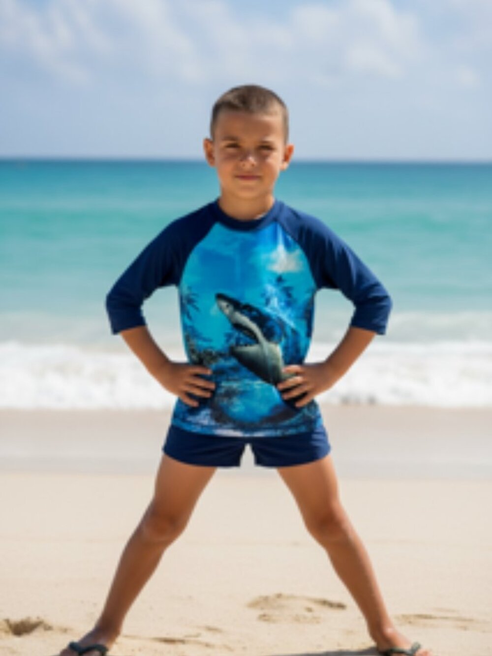 Wonder Nation Rash Guard Long Sleeve Shark Design Boys Size 8‎ Medium